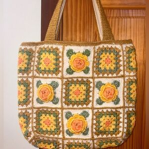 Handcrafted Floral Crochet Tote Bag - Yellow and Green